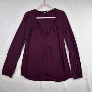Gap Womens Top M Dark Red Split Neck Long Sleeve Boho‎ Blouse Henley